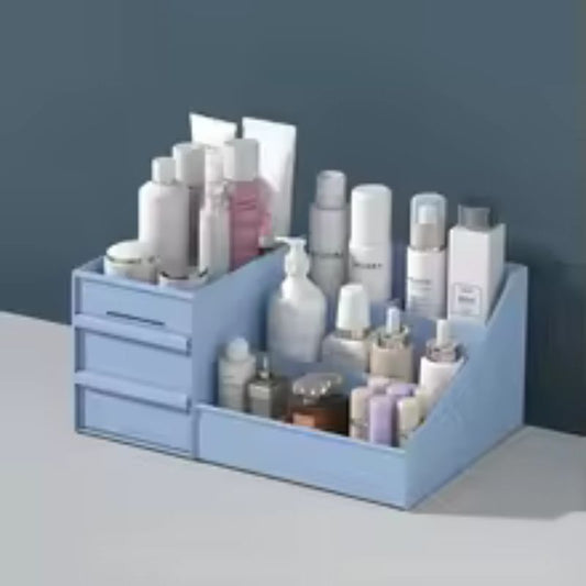 Plastic Drawer Makeup Storage Box – Desktop Cosmetics & Skincare Organizer – Dormitory Dressing Table Finishing Shelf for Stationery & Jewelry (White/Pink/Blue)