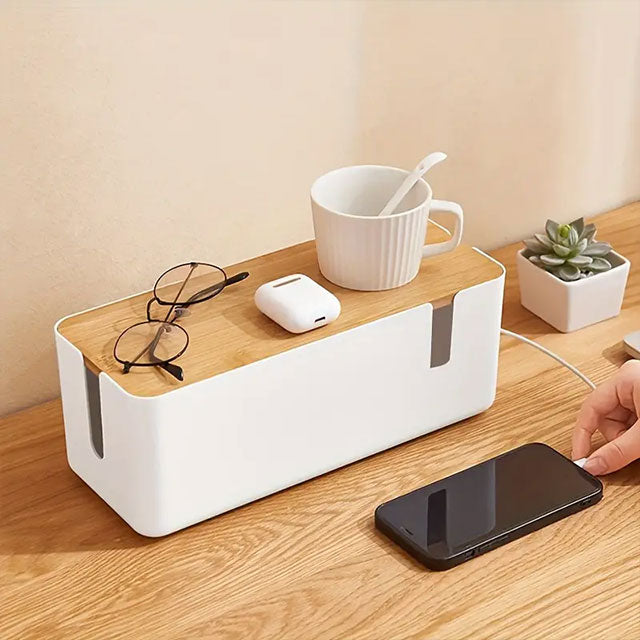 Plug-in Board Storage Box – Power Socket & Cable Organizer for Desk & Living Room | Wire Management & Charging Station