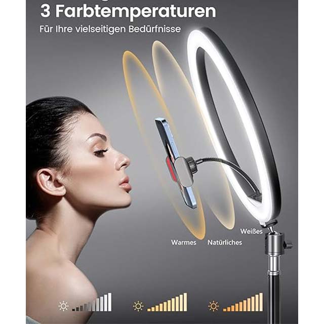 12.6 Inch Ring Light with 180cm Adjustable Tripod Stand – Pnitri Large Selfie Ring Light for Live Streaming, Makeup, YouTube, TikTok, and Photography