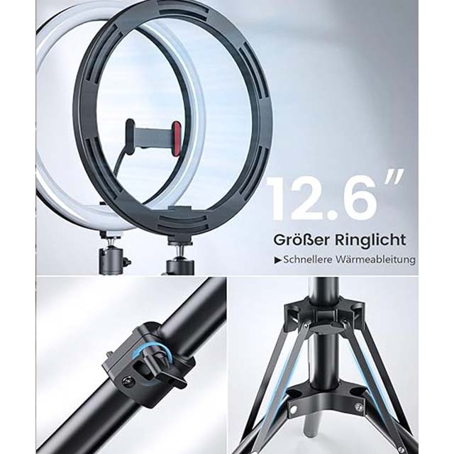 12.6 Inch Ring Light with 180cm Adjustable Tripod Stand – Pnitri Large Selfie Ring Light for Live Streaming, Makeup, YouTube, TikTok, and Photography