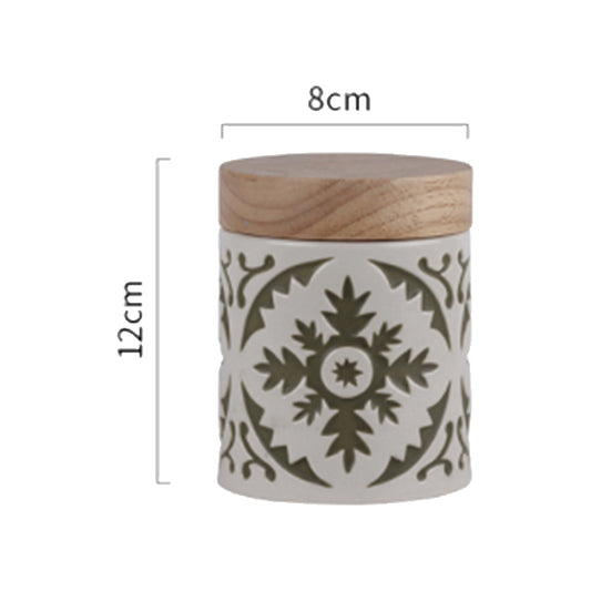 Pot en porcelaine avec couvercle en bois