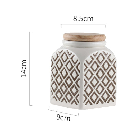 Pot en porcelaine avec couvercle en bois