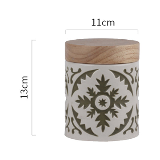 Pot en porcelaine avec couvercle en bois
