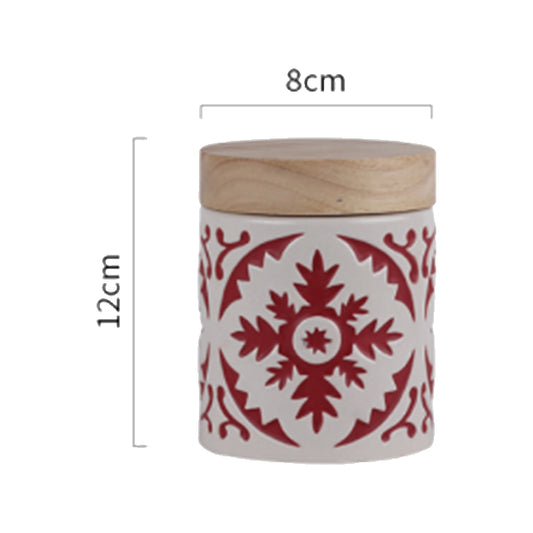 Pot en porcelaine avec couvercle en bois