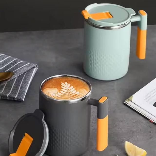 Portable Double-Layer Coffee Mug – 304 Stainless Steel Anti-Scalding Cup with Handle & Leak-Proof Lid