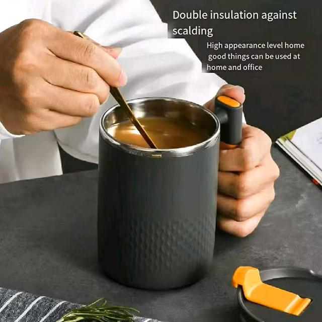 Portable Double-Layer Coffee Mug – 304 Stainless Steel Anti-Scalding Cup with Handle & Leak-Proof Lid