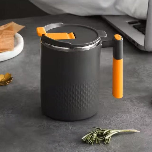 Portable Double-Layer Coffee Mug – 304 Stainless Steel Anti-Scalding Cup with Handle & Leak-Proof Lid
