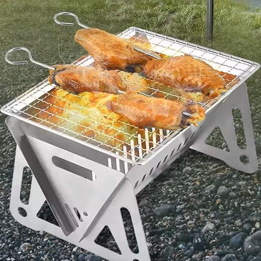 Portable Folding BBQ Grill & Firewood Stove – Multifunctional Stainless Steel Camping Grill Rack