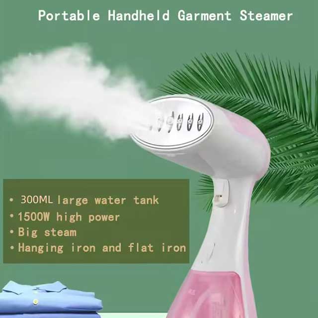 1500W Portable Garment Steamer Iron with 300ML Water Tank – Handheld Steam Cleaner for Clothes, Mite Removal & Home Use