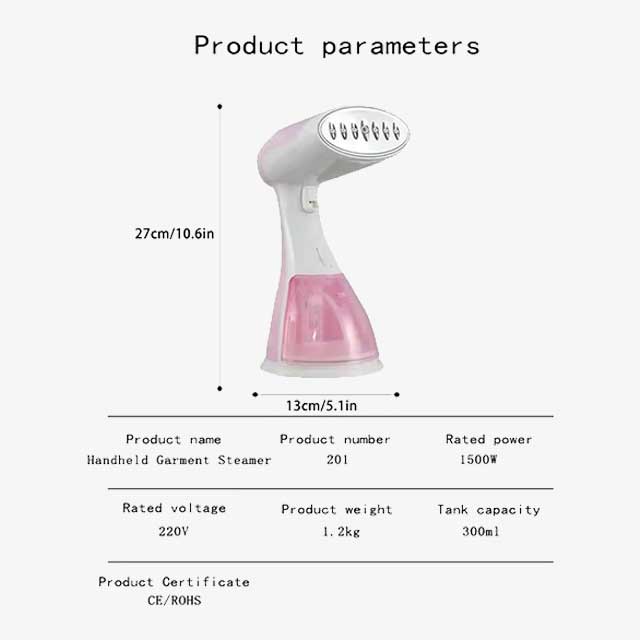 1500W Portable Garment Steamer Iron with 300ML Water Tank – Handheld Steam Cleaner for Clothes, Mite Removal & Home Use