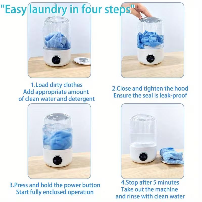 Lave-linge USB portable et automatique – Batterie longue durée de 4000 mAh – Lave-linge sans fil pour petites charges (sous-vêtements, chaussettes et vêtements de bébé) – Idéal pour les voyages d'affaires, les camping-cars et la maison
