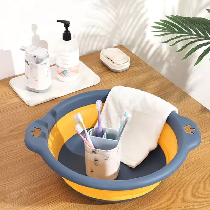 Bassin à linge pliable et portable – Baignoire pliable durable et compacte pour les voyages, la maison et le camping (Bleu clair/Bleu foncé/Rose)