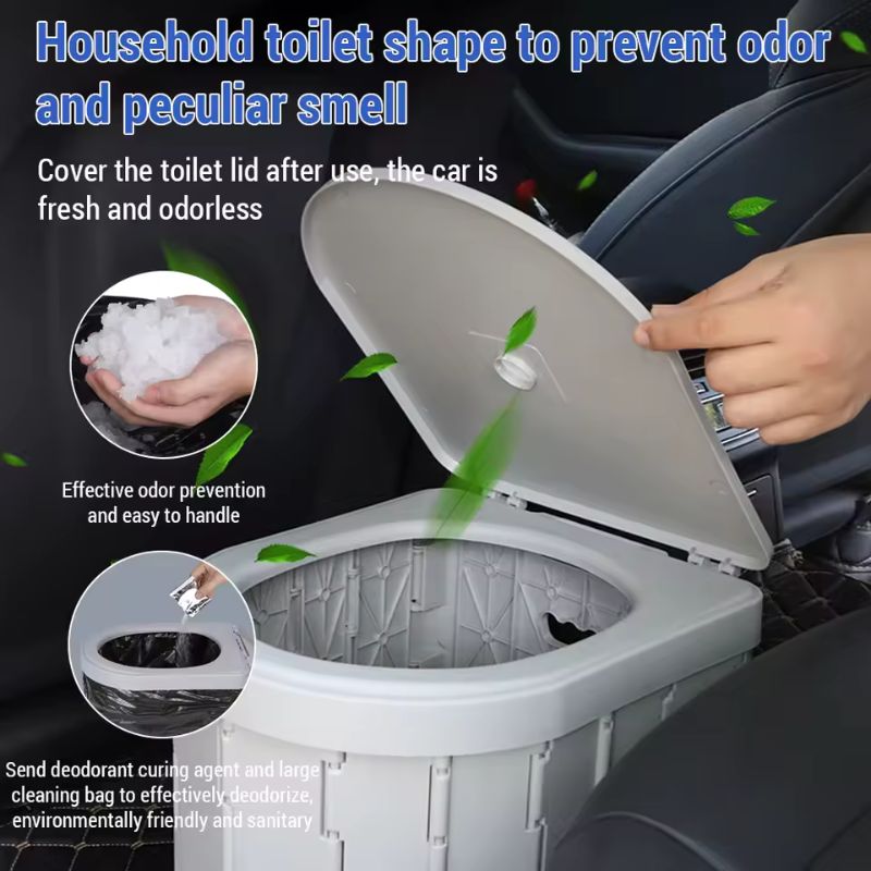 Toilettes pliantes portables d'extérieur pour le camping – Pot de voyage monté sur voiture pour adultes et enfants – Toilettes d'urgence antidérapantes et anti-odeurs avec agent désodorisant