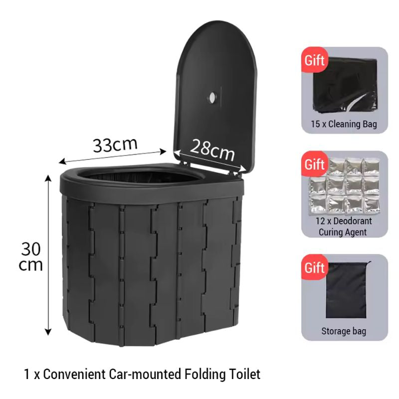 Toilettes pliantes portables d'extérieur pour le camping – Pot de voyage monté sur voiture pour adultes et enfants – Toilettes d'urgence antidérapantes et anti-odeurs avec agent désodorisant