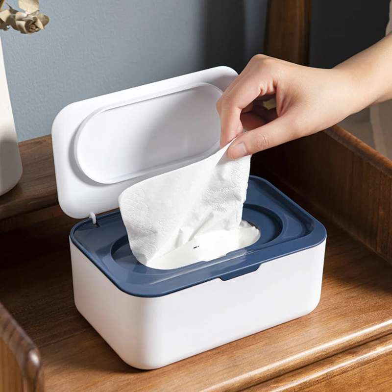 Portable Wet Tissue & Wipe Dispenser with Airtight Lid – Dustproof Baby Wipe Storage Box – Multi-Purpose Car & Home Napkin Organizer – Protective Moisture-Seal Tissue Holder (Orange-Black / White-Gray / White-Blue)