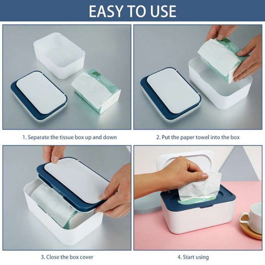 Portable Wet Tissue & Wipe Dispenser with Airtight Lid – Dustproof Baby Wipe Storage Box – Multi-Purpose Car & Home Napkin Organizer – Protective Moisture-Seal Tissue Holder (Orange-Black / White-Gray / White-Blue)