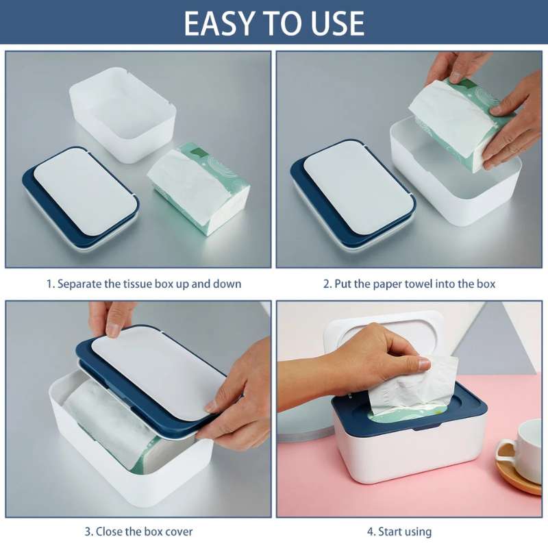 Portable Wet Tissue & Wipe Dispenser with Airtight Lid – Dustproof Baby Wipe Storage Box – Multi-Purpose Car & Home Napkin Organizer – Protective Moisture-Seal Tissue Holder (Orange-Black / White-Gray / White-Blue)