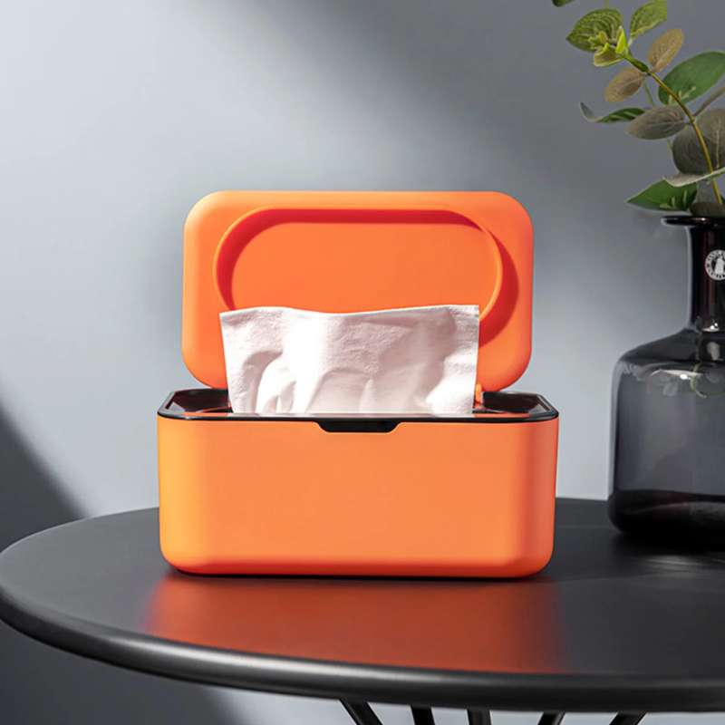 Portable Wet Tissue & Wipe Dispenser with Airtight Lid – Dustproof Baby Wipe Storage Box – Multi-Purpose Car & Home Napkin Organizer – Protective Moisture-Seal Tissue Holder (Orange-Black / White-Gray / White-Blue)