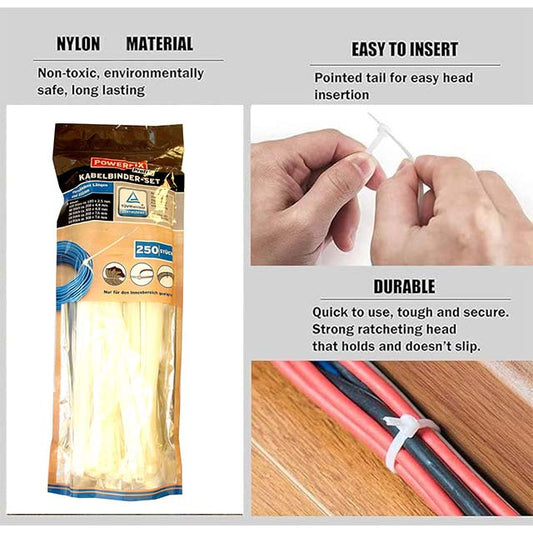 Powerfix White Cable Tie Set – Durable, Heavy-Duty Cable Management for Home, Office &amp; Industrial Applications