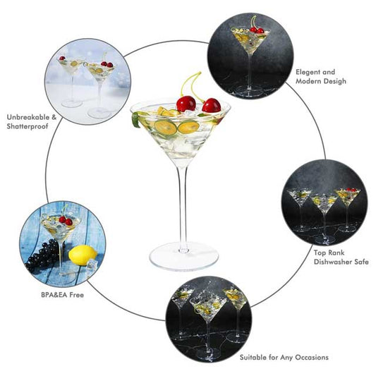 Premium 100% Tritan Cocktail Glasses – Dishwasher Safe Plastic Martini Glasses Ideal for Parties