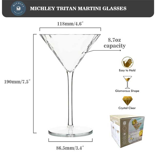 Premium 100% Tritan Cocktail Glasses – Dishwasher Safe Plastic Martini Glasses Ideal for Parties