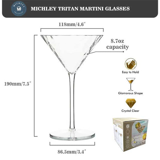 Premium 100% Tritan Cocktail Glasses – Dishwasher Safe Plastic Martini Glasses Ideal for Parties