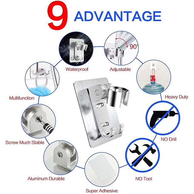 Premium Adjustable Aluminum Shower Head Bracket – Heavy-Duty Adhesive Wall Mount for Modern Bathrooms