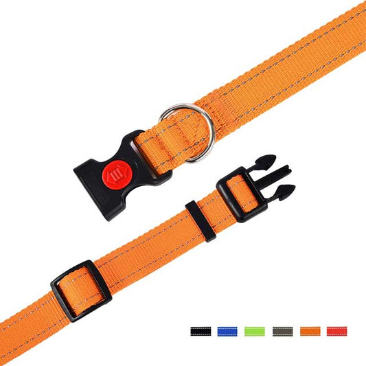 Premium Adjustable Waterproof Dog Collar | Classic Solid Color with 3M Reflective Stripe &amp; Secure Safety Lock Buckle