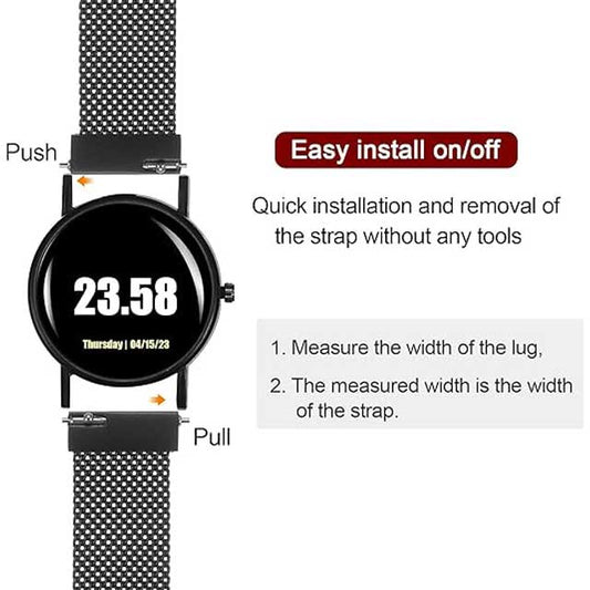 Premium Black Stainless Steel Mesh Watch Band – Quick Release Adjustable Strap with Magnetic Buckle for Men &amp; Women