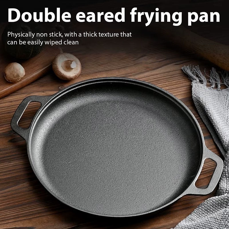 Poêle à Frire en Fonte Premium - Poêle Antiadhésive pour Steaks, Pizzas et Omelettes - Ustensile de Cuisson Plat Polyvalent pour Cuisine Domestique et Camping en Plein Air