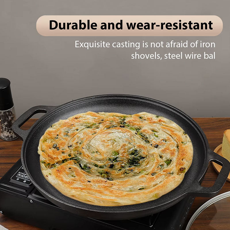Poêle à Frire en Fonte Premium - Poêle Antiadhésive pour Steaks, Pizzas et Omelettes - Ustensile de Cuisson Plat Polyvalent pour Cuisine Domestique et Camping en Plein Air