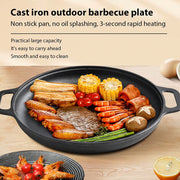 Poêle à Frire en Fonte Premium - Poêle Antiadhésive pour Steaks, Pizzas et Omelettes - Ustensile de Cuisson Plat Polyvalent pour Cuisine Domestique et Camping en Plein Air