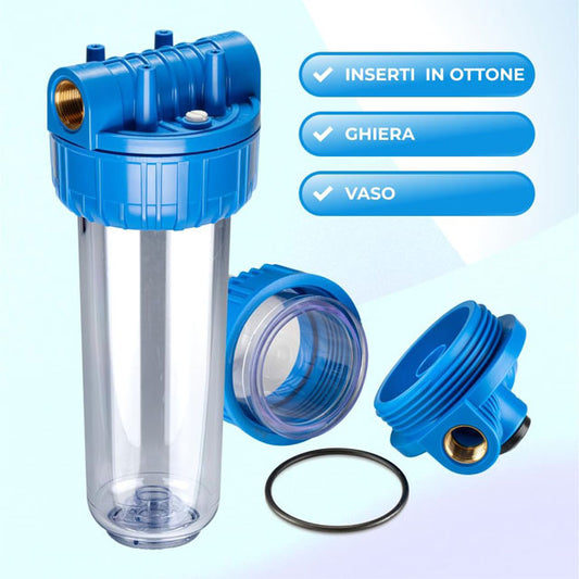 Premium Italian Filter Container Kit – 3/4 Inch Connections, Empty Housing with Mounting Bracket &amp; Key for Superior Filtration Systems