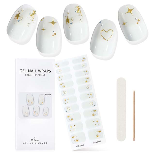 Premium Long Lasting Waterproof Cured White Gel Nail Strips – Complete Manicure Kit with Cuticle Stick, Nail File, Wipes &amp; Sealing (UV/LED Lamp Required)