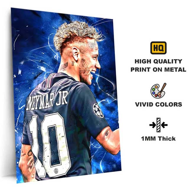 Premium Metal Poster Featuring Football Superstar Neymar – Modern Wall Art for Sports Fans