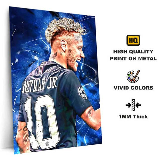 Premium Metal Poster Featuring Football Superstar Neymar – Modern Wall Art for Sports Fans