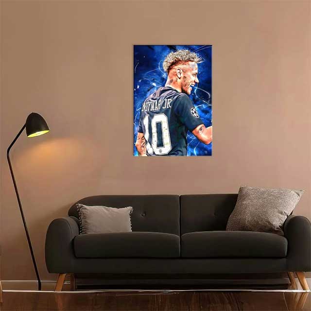 Premium Metal Poster Featuring Football Superstar Neymar – Modern Wall Art for Sports Fans
