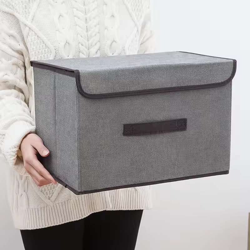 Premium Foldable Non-Woven Fabric Storage Box – Eco-Friendly Closet Organizer for Clothing, Underwear, and Socks – Multi-Purpose Gray Storage Bin for Kids' Toys and Sundries (36x24x24cm)