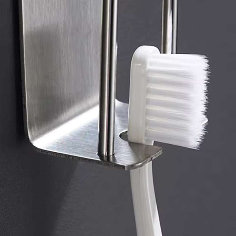 Support mural pour brosses à dents et gobelets en acier inoxydable de qualité supérieure – Organisateur de salle de bain mural robuste sans perforation pour brosses à dents électriques et gobelets – Étagère peu encombrante et antirouille (argent/noir)