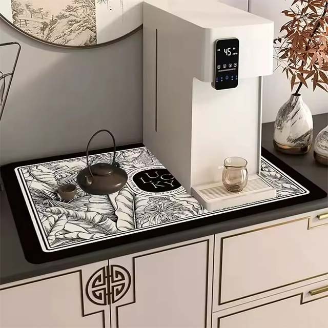 Printed Super Absorbent Dish Drying Mat – Quick-Dry Drain Pad for Tableware & Coffee Bar