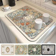 Printed Super Absorbent Dish Drying Mat – Quick-Dry Drain Pad for Tableware & Coffee Bar