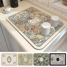 Printed Super Absorbent Dish Drying Mat – Quick-Dry Drain Pad for Tableware & Coffee Bar