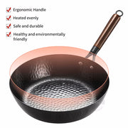 Wok professionnel en fonte sans revêtement 28 cm – Poêle de chef antiadhésive sans fumée – Poêle à frire profonde et marmite robuste pour une cuisson authentique au wok