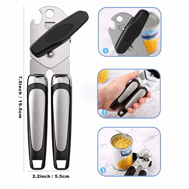 Ouvre-boîtes professionnel en acier inoxydable – Ouvre-boîtes latéral multifonctionnel et sécurisé – Gadget de cuisine pour ouvrir les boîtes de conserve et les bouteilles à bords lisses