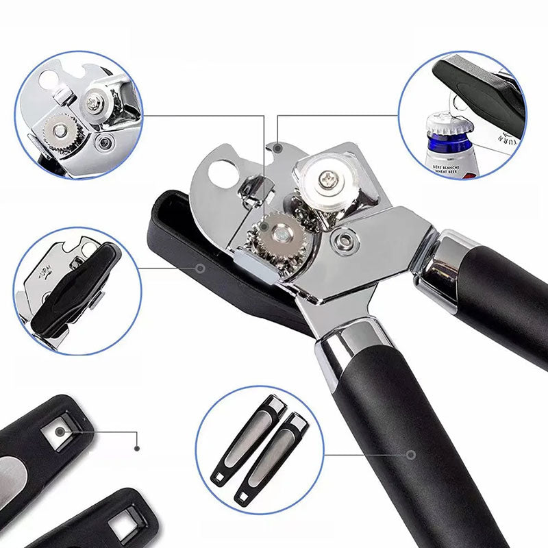 Ouvre-boîtes professionnel en acier inoxydable – Ouvre-boîtes latéral multifonctionnel et sécurisé – Gadget de cuisine pour ouvrir les boîtes de conserve et les bouteilles à bords lisses