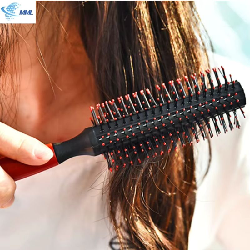 Peigne à rouleau cylindrique professionnel – Brosse ronde antistatique à dents en nylon – Outil de coiffage haute température spécial perruques de cheveux naturels et boucles naturelles