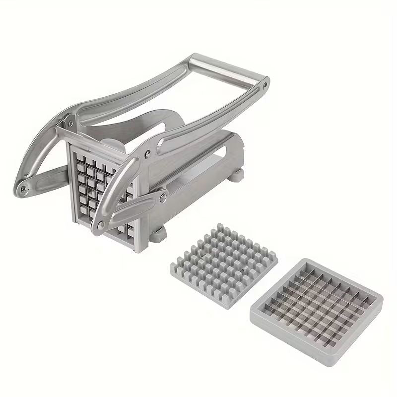 Professional Stainless Steel French Fry Cutter & Vegetable Slicer – Heavy-Duty Potato Chipper with Non-Slip Suction Feet – Includes 2 Interchangeable Blades for Carrots, Cucumbers, and Perfect Fries