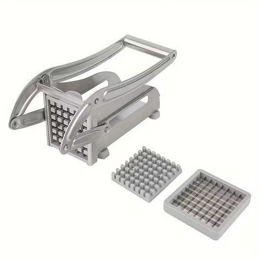 Professional Stainless Steel French Fry Cutter & Vegetable Slicer – Heavy-Duty Potato Chipper with Non-Slip Suction Feet – Includes 2 Interchangeable Blades for Carrots, Cucumbers, and Perfect Fries