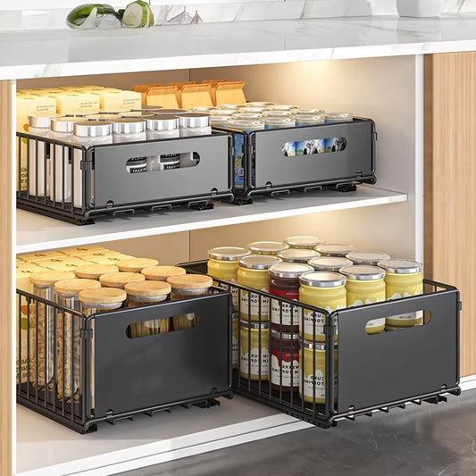 Pull-Out Kitchen Cabinet Storage Rack | Sliding Home Seasoning & Pantry Organizer | Deep Cabinet Internal Basket for Kitchen & Bathroom