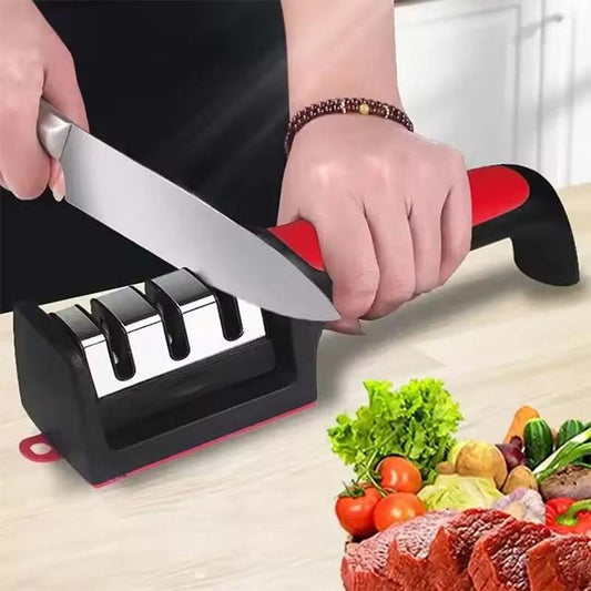 Handheld Multi-Stage Knife Sharpener – Quick Sharpening Tool with Non-Slip Base for Kitchen Knives